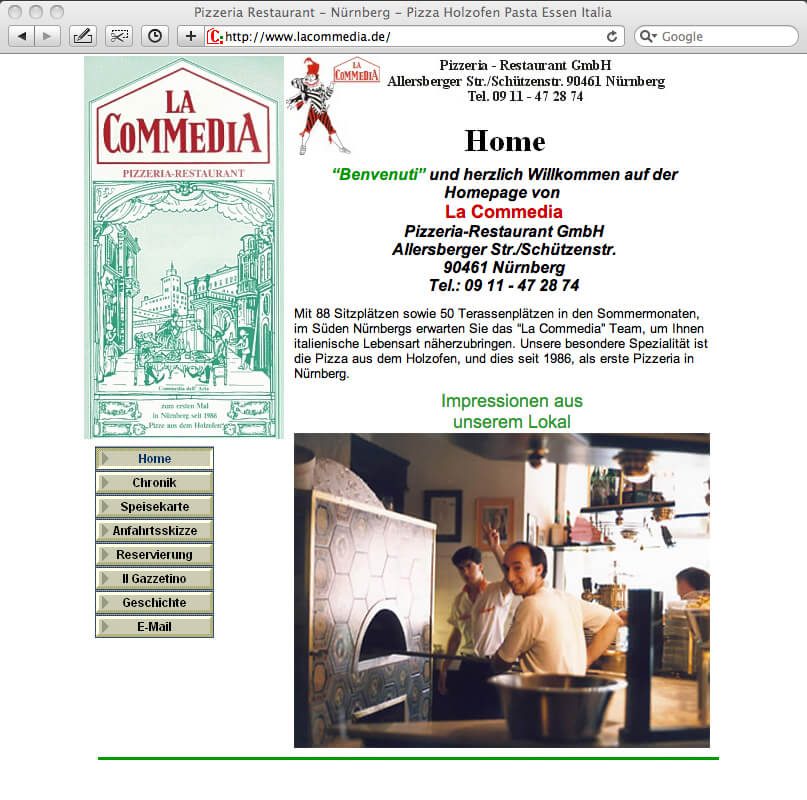La Commedia Website im Jahr 2001