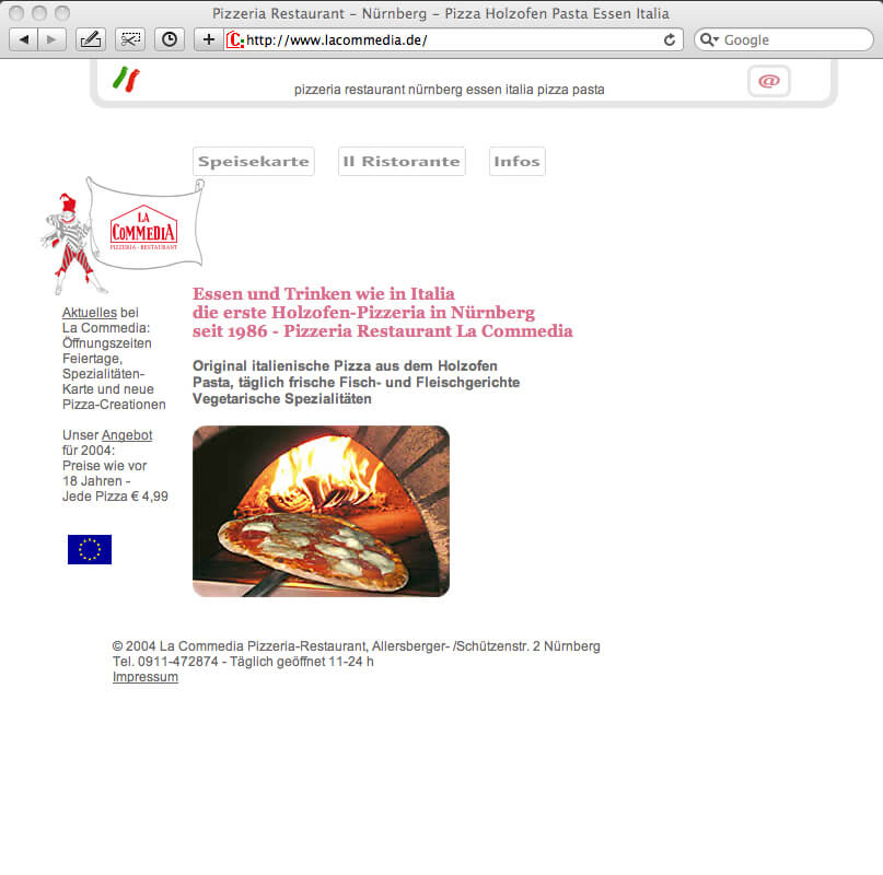 La Commedia Website im Jahr 2004
